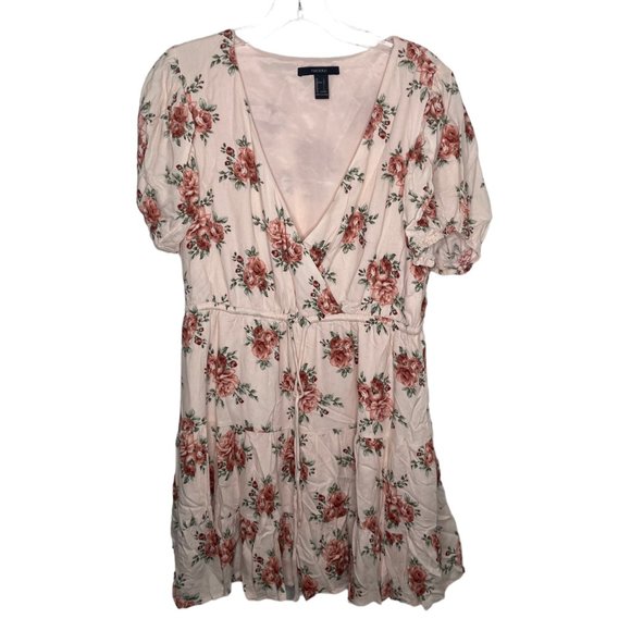 Forever 21 Dresses & Skirts - Forever 21 Womens Dress Size Large Blush Pink Floral V-Neck Short Sleeve Casual